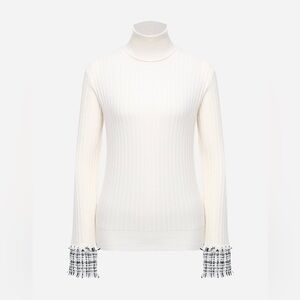 Dolce & Gabbana Tweed Cuff Turtleneck Sweater